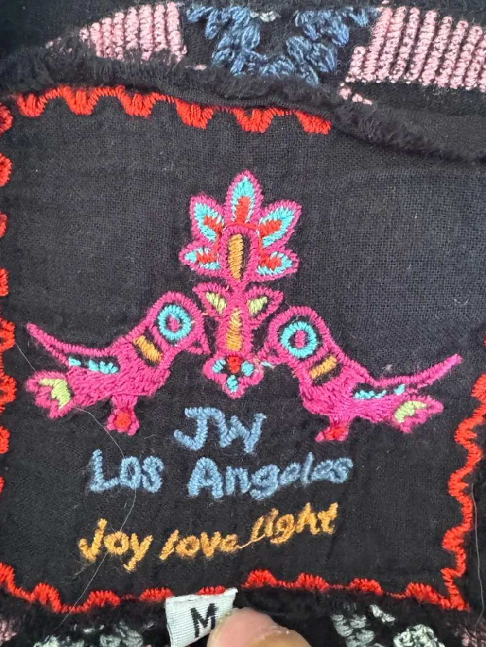 Johnny Was Vest Medium Geometric Gray Black Embroidered Joy Love Light